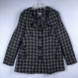 Berman Black Tweed Peacoat Womens Size Medium Single Breasted Black Gold